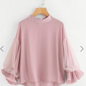 Dip Hem Lace Panel Blouse